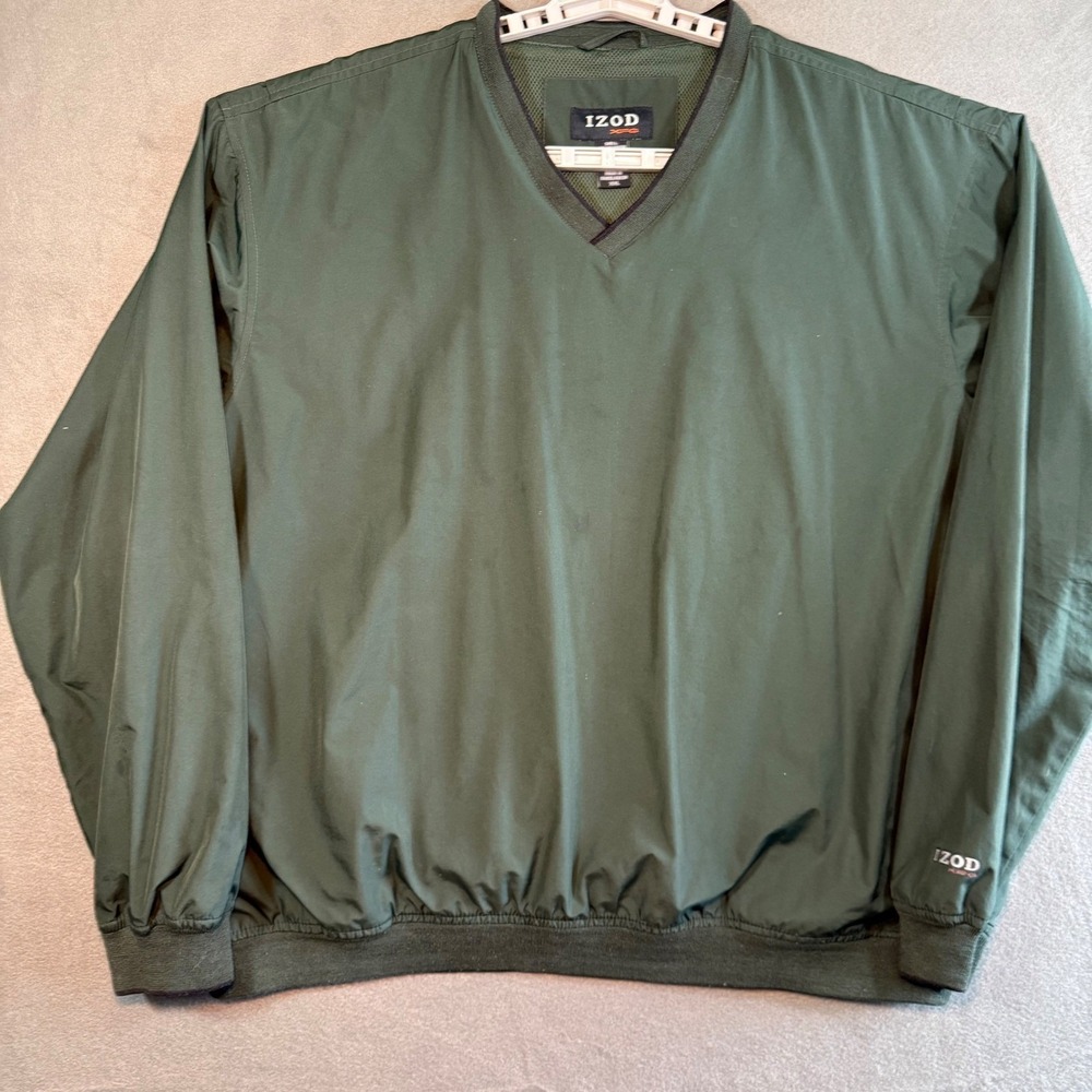 IZOD XFG Windbreaker Pullover Mens XXL Green V-Neck Mesh Lined Golf Jacket